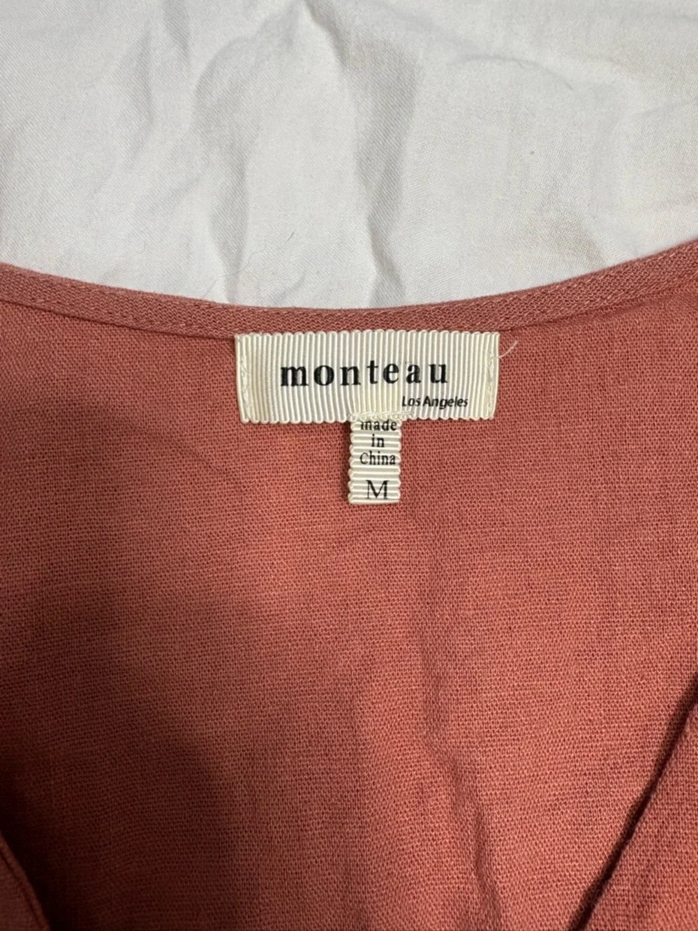 Monteau Women's linen blend orange Button-down babydoll Top - Picture 4 of 5